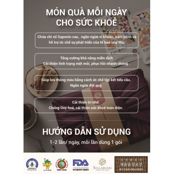 Nước hồng sâm Tonic Plus Kim's 50ml x 20 gói | hongsamkims.com
