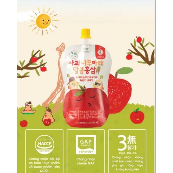 Nước hồng sâm trẻ em vị táo Kim's 100ml x 10 gói | hongsamkims.com